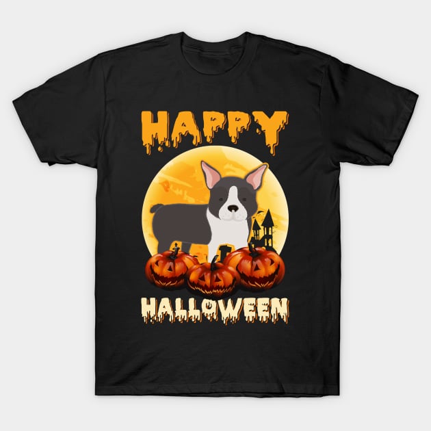 Boston Terrier Dog Scary Pumpkin Halloween Costume T-Shirt by foxmqpo